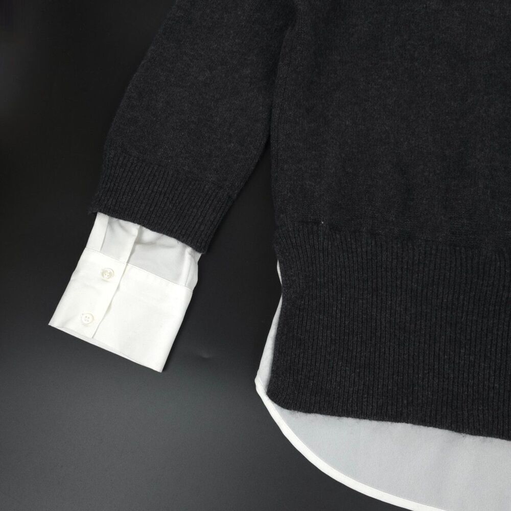 BROCHU WALKER Looker Layered V-Neck Cashmere Wool Sweater Gray Preppy Old Money - Picture 10 of 12